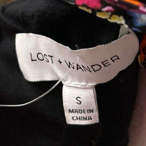 Lost+Wander Black Floral Ruffle Asymmetrical Hi Low Tie Back Midi Dress S New - Picture 10 of 12